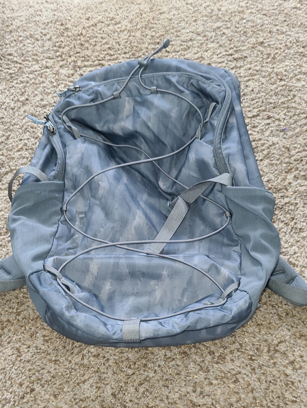 Patagonia Light Blue Camouflage Men's Backpack with Bungee Front
